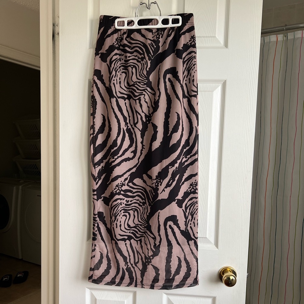 SHEIN Zebra Print maxi Skirt in brown and tan